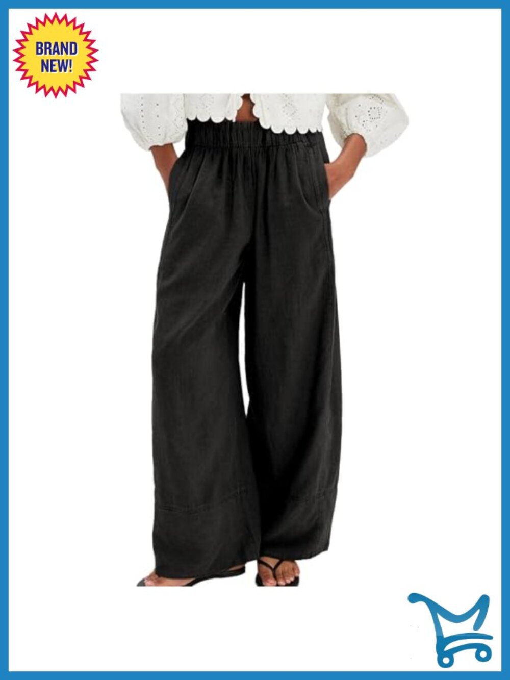 Cotton Linen Wide Leg Palazzo Lounge Pants Pleated Pull On Pockets